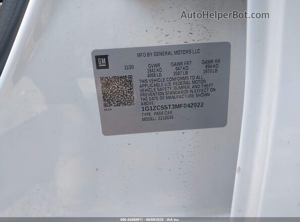 1G1ZC5ST3MF042922 2021 CHEVROLET MALIBU Белый Вид подкапотного пространства