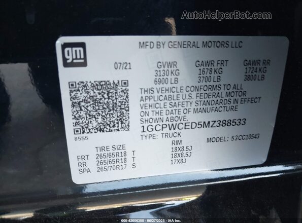 1GCPWCED5MZ388533 2021 CHEVROLET SILVERADO Black Widok komory silnika