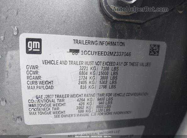 1GCUYEED2MZ337046 2021 CHEVROLET SILVERADO Gray Շարժիչի բաժամունքի տեսք