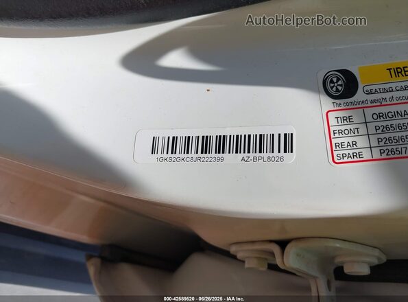 1GKS2GKC8JR222399 2018 GMC YUKON White ძრავის განყოფილების ხედი