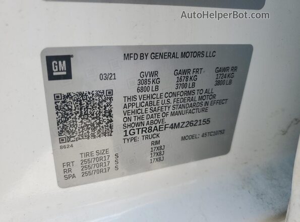 1GTR8AEF4MZ262155 2021 GMC SIERRA White Widok komory silnika
