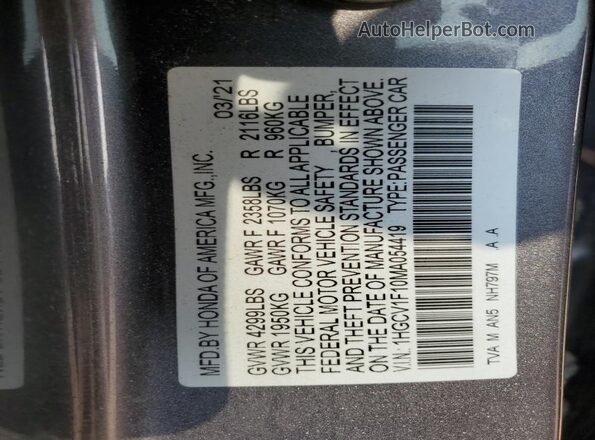 1HGCV1F10MA054419 2021 HONDA ACCORD Gray Engine compartment view