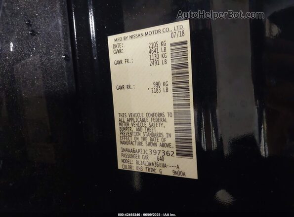 1N4AA6AP2JC397362 2018 NISSAN MAXIMA Black Engine compartment view