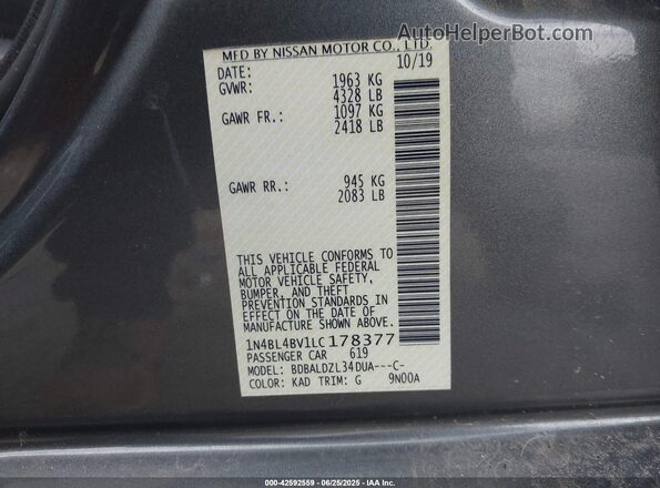 1N4BL4BV1LC178377 2020 NISSAN ALTIMA Серый 