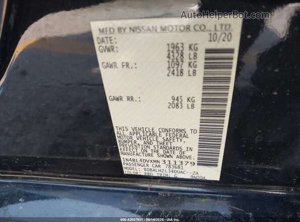 1N4BL4DVXMN311379 2021 NISSAN ALTIMA Black ძრავის განყოფილების ხედი