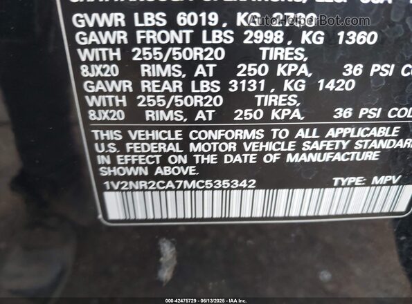 1V2NR2CA7MC535342 2021 VOLKSWAGEN ATLAS Black ძრავის განყოფილების ხედი