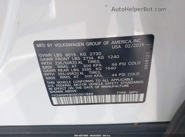1V2WSPE80SC001869 2025 VOLKSWAGEN ID.4 White Widok komory silnika