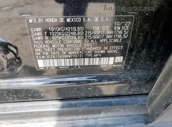 3CZRZ1H39RM728731 2024 HONDA HR-V Black 
