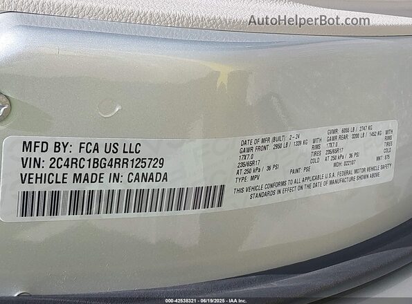 2C4RC1BG4RR125729 2024 CHRYSLER PACIFICA Silver Vista del compartimento del motor