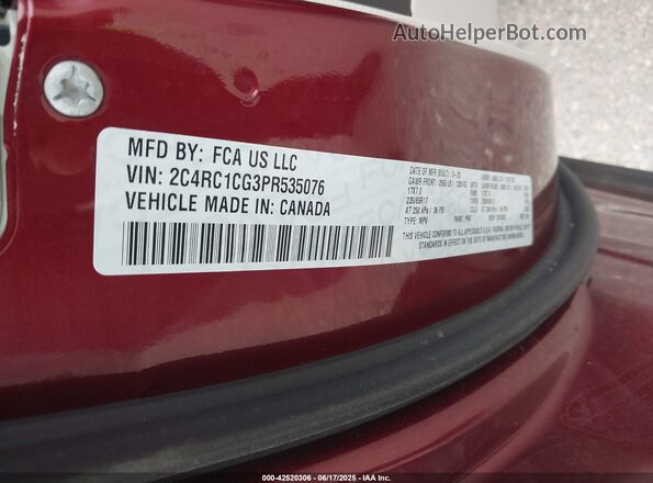 2C4RC1CG3PR535076 2023 CHRYSLER VOYAGER Maroon ძრავის განყოფილების ხედი