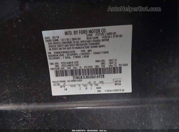 2FMGK5C80JBA16928 2018 FORD FLEX Gray Շարժիչի բաժամունքի տեսք