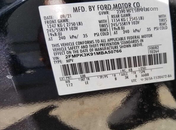 2FMPK3K91MBA50766 2021 FORD EDGE  Przód lewy