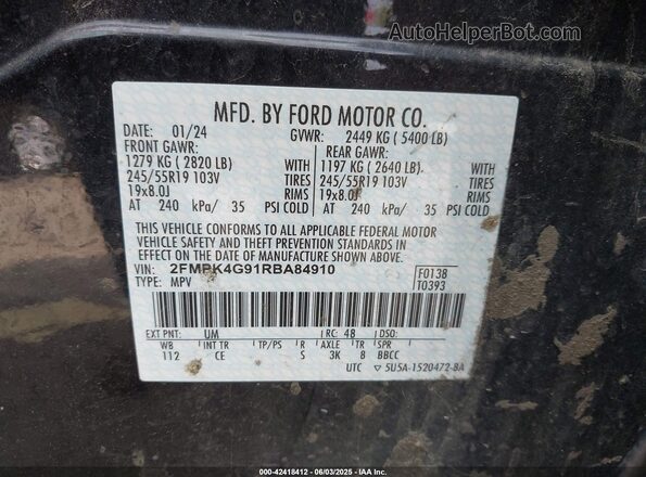 2FMPK4G91RBA84910 2024 FORD EDGE Черный Вид подкапотного пространства