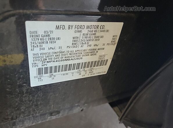 2FMPK4G99MBA22826 2021 FORD EDGE  