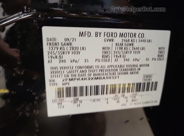2FMPK4K9XMBA50321 2021 FORD EDGE  Вид спереди