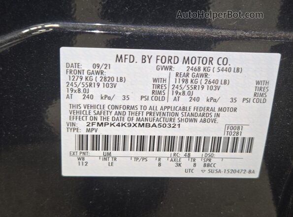 2FMPK4K9XMBA50321 2021 FORD EDGE  