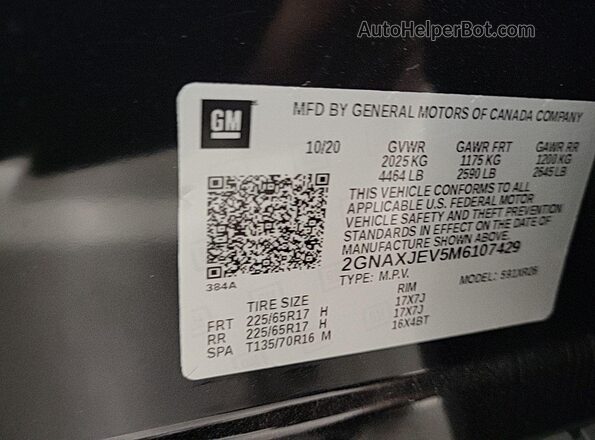 2GNAXJEV5M6107429 2021 CHEVROLET EQUINOX  Առջևի ձախ երեք քառորդ տեսարան