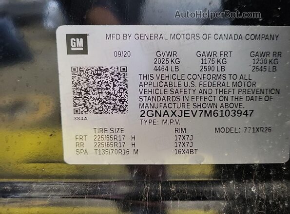 2GNAXJEV7M6103947 2021 CHEVROLET EQUINOX  Передняя левая четверть
