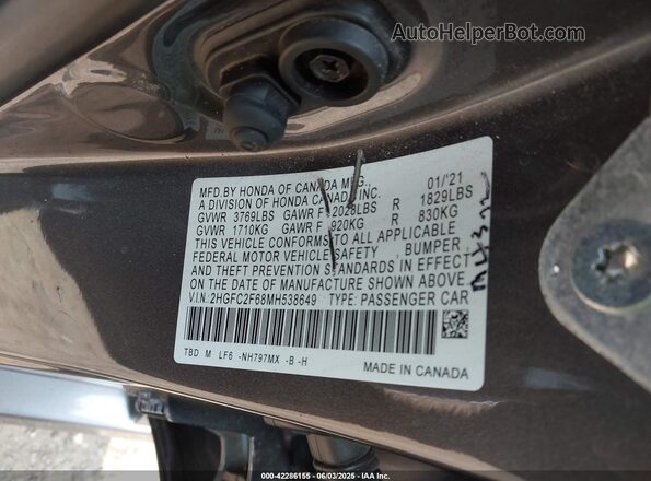 2HGFC2F68MH538649 2021 HONDA CIVIC Gray Շարժիչի բաժամունքի տեսք