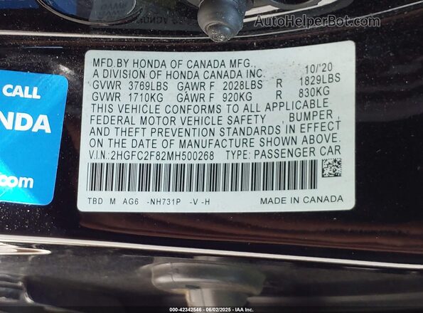 2HGFC2F82MH500268 2021 HONDA CIVIC Black Widok komory silnika