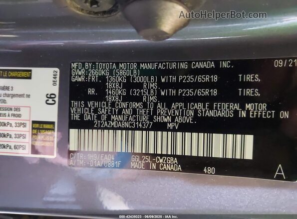 2T2AZMDA8NC314377 2022 LEXUS RX 350 Pewter 
