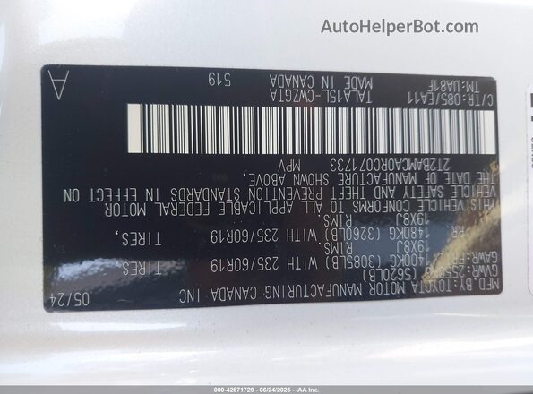 2T2BAMCA0RC071733 2024 LEXUS RX 350 White Շարժիչի բաժամունքի տեսք