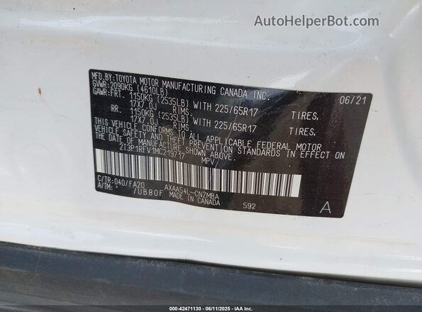 2T3P1RFV1MC219717 2021 TOYOTA LE Белый Вид подкапотного пространства