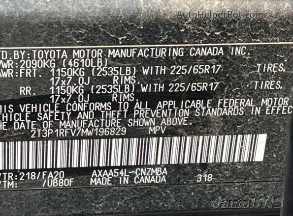 2T3P1RFV7MW196829 2021 TOYOTA LE  
