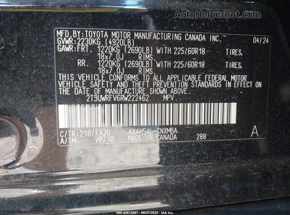 2T3UWRFV6RW222462 2024 TOYOTA RAV4 HYBRID Black Widok komory silnika