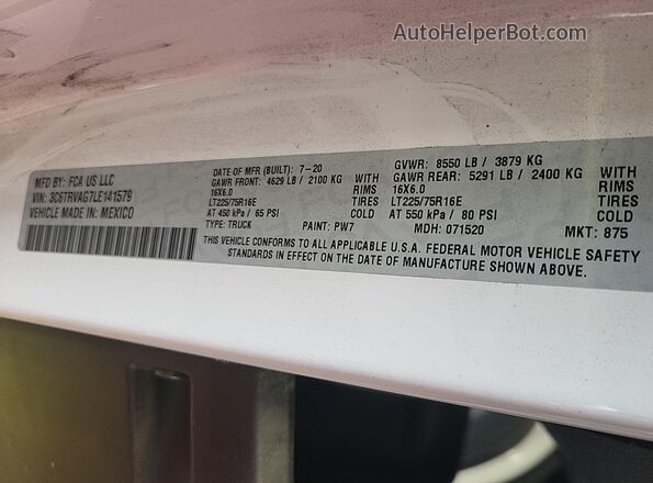 3C6TRVAG7LE141579 2020 RAM PROMASTER 1500  