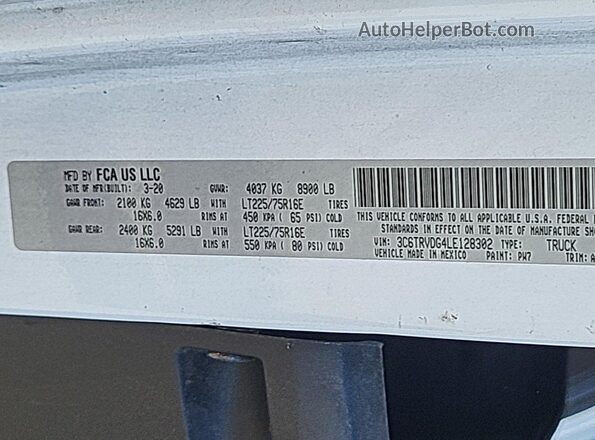 3C6TRVDG4LE128302 2020 RAM PROMASTER 2500  