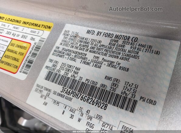 3FA6P0H76GR269028 2016 FORD FUSION Серебряный Вид подкапотного пространства