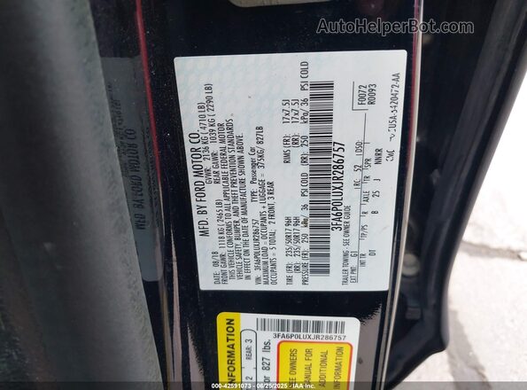 3FA6P0LUXJR286757 2018 FORD FUSION HYBRID Черный Вид подкапотного пространства