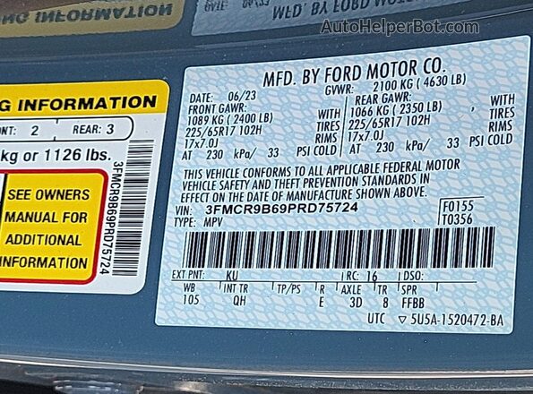 3FMCR9B69PRD75724 2023 FORD BRONCO SPORT  Rear right