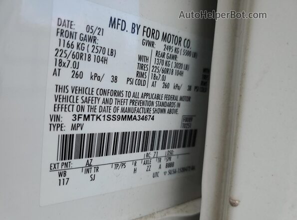 3FMTK1SS9MMA34674 2021 FORD MUSTANG White Widok wnętrza 360 stopni