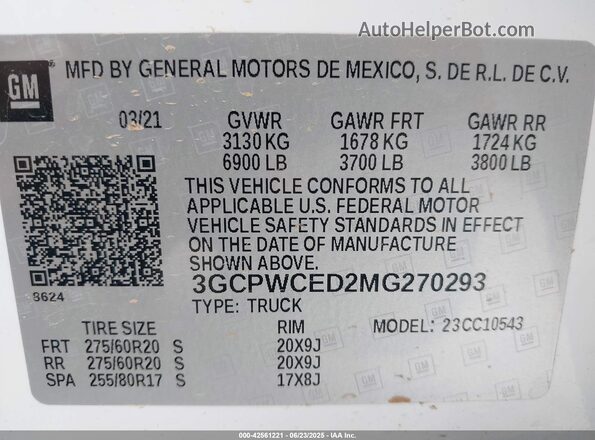 3GCPWCED2MG270293 2021 CHEVROLET SILVERADO White Շարժիչի բաժամունքի տեսք