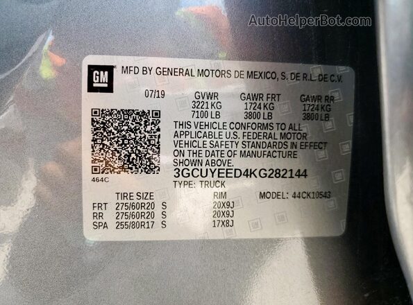 3GCUYEED4KG282144 2019 CHEVROLET SILVERADO Gray Widok komory silnika