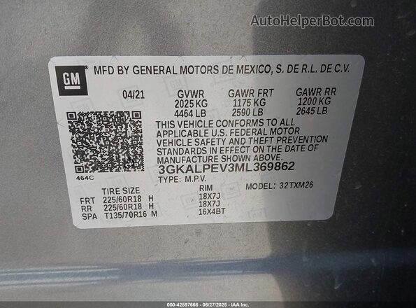 3GKALPEV3ML369862 2021 GMC TERRAIN Gray ძრავის განყოფილების ხედი