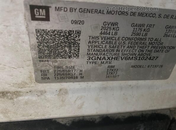 3GNAXHEV6MS102427 2021 CHEVROLET EQUINOX  