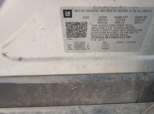 3GNAXJEV0MS121787 2021 CHEVROLET EQUINOX  Передня ліва чверть