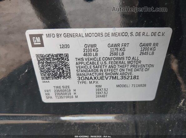 3GNAXUEV7ML352181 2021 CHEVROLET EQUINOX Black Widok komory silnika