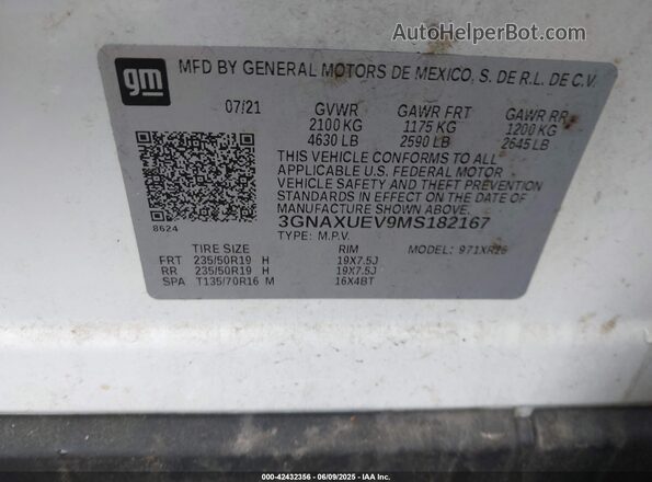 3GNAXUEV9MS182167 2021 CHEVROLET EQUINOX White Շարժիչի բաժամունքի տեսք