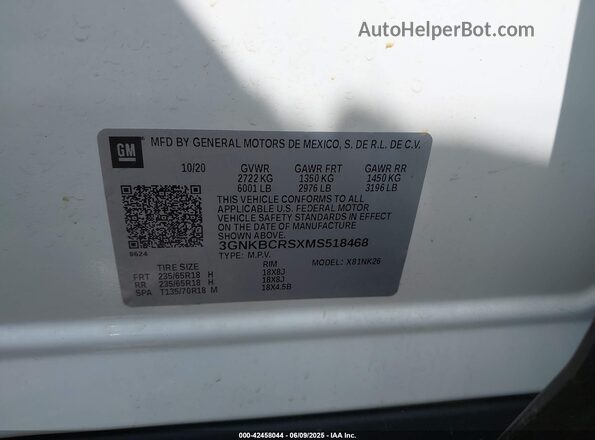 3GNKBCRSXMS518468 2021 CHEVROLET BLAZER White Вид підкапотного простору