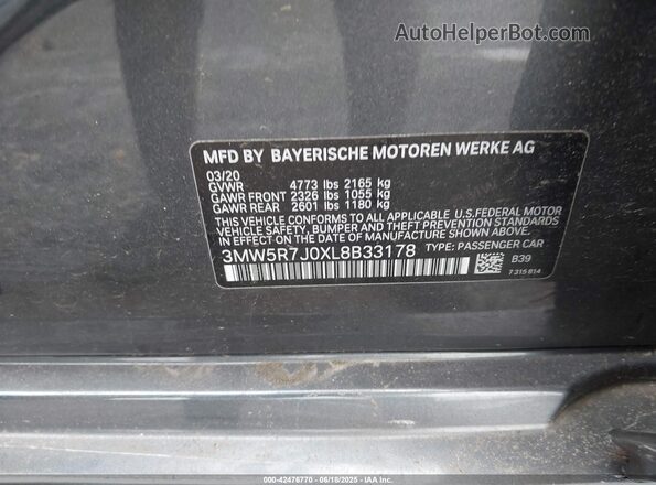 3MW5R7J0XL8B33178 2020 BMW 3 SERIES Gray Շարժիչի բաժամունքի տեսք