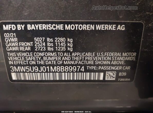 3MW5U9J01M8B89974 2021 BMW 3 SERIES Gray Widok komory silnika