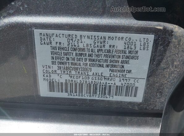 3N1AB8CV8MY330679 2021 NISSAN SENTRA Gray Engine compartment view