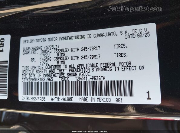 3TYKD5HN4ST021965 2025 TOYOTA TACOMA Black Engine compartment view
