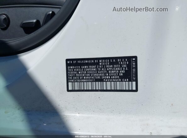 3VWC57BU0MM003617 2021 VOLKSWAGEN JETTA White Engine compartment view