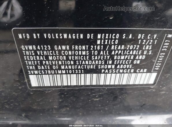 3VWC57BU1MM101331 2021 VOLKSWAGEN JETTA Black ძრავის განყოფილების ხედი