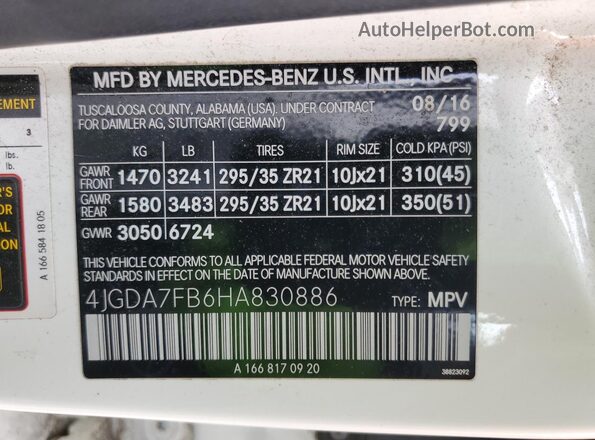 4JGDA7FB6HA830886 2017 MERCEDES-BENZ GLE-CLASS White 